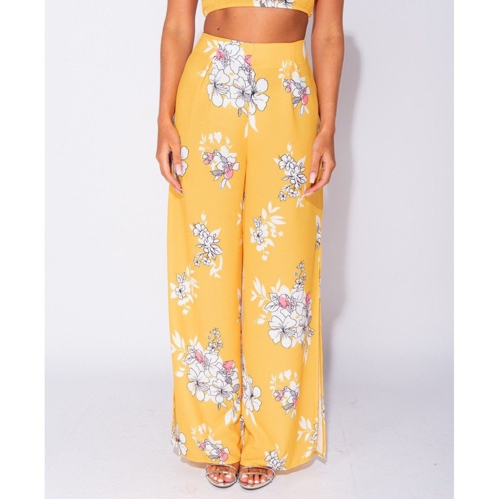 Yellow Tropical Floral Print Crop Top & Pants Set - Picture 5 of 10
